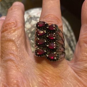 Red rubies and black spinel in 925 sterling silver ring